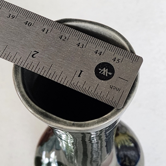 Vintage Mexico Tonala floral slate gray pottery vase - Picture 14 of 15